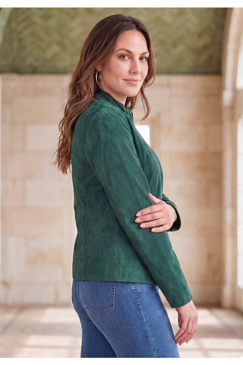 Suede Zip Front Jacket, Alternate, color, EMERALD GREEN