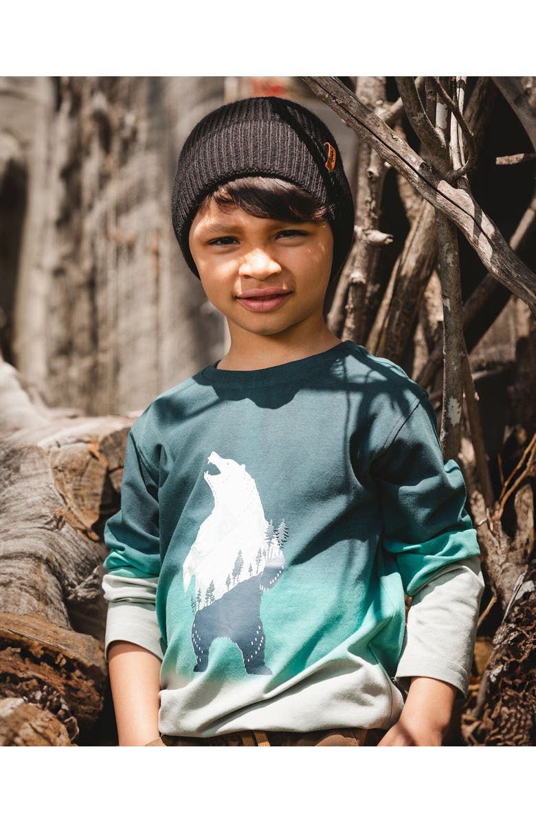 Deux par Deux Long Sleeve Organic Cotton Gradient Jersey Tee, Main, color, Bottle Green