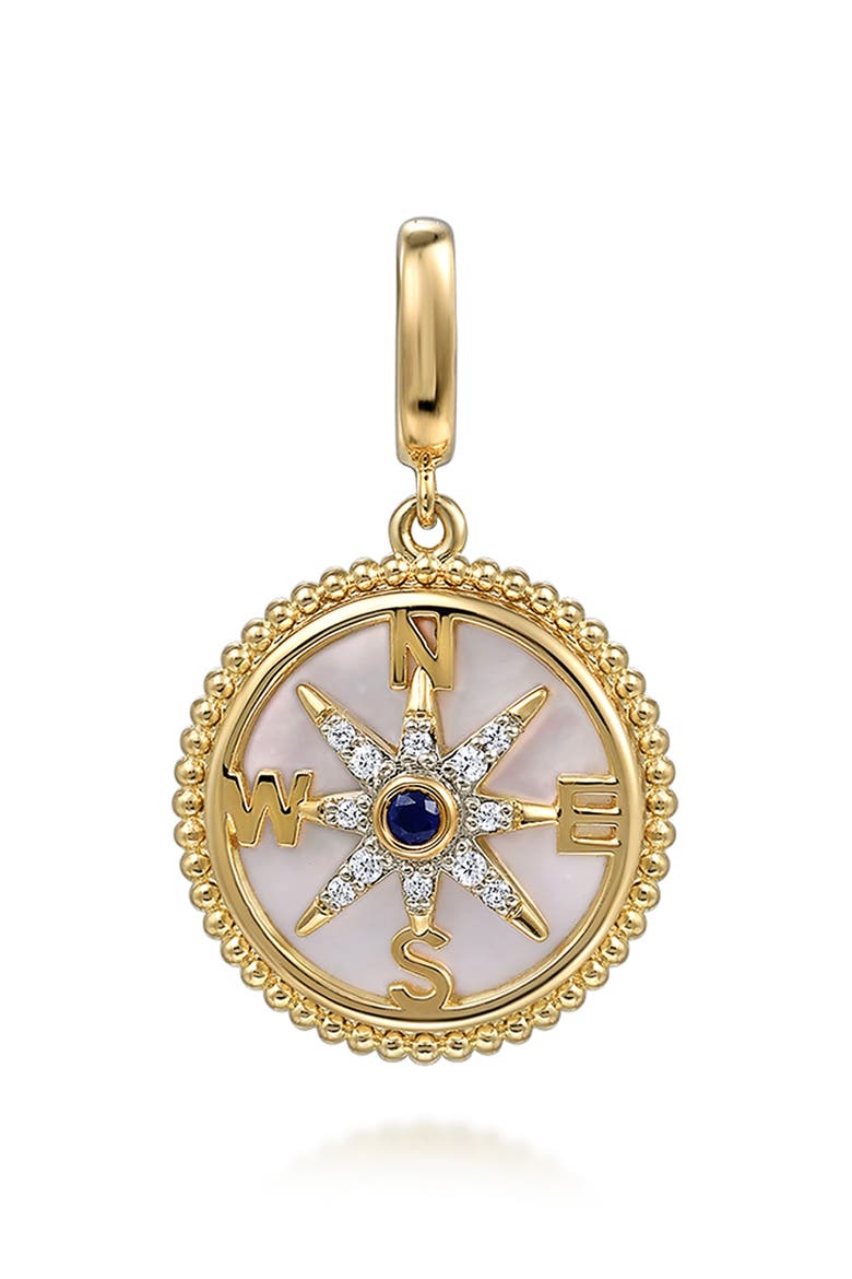 Bujukan Mother-of-Pearl & Diamond Compass Charm, Main, color, GOLD