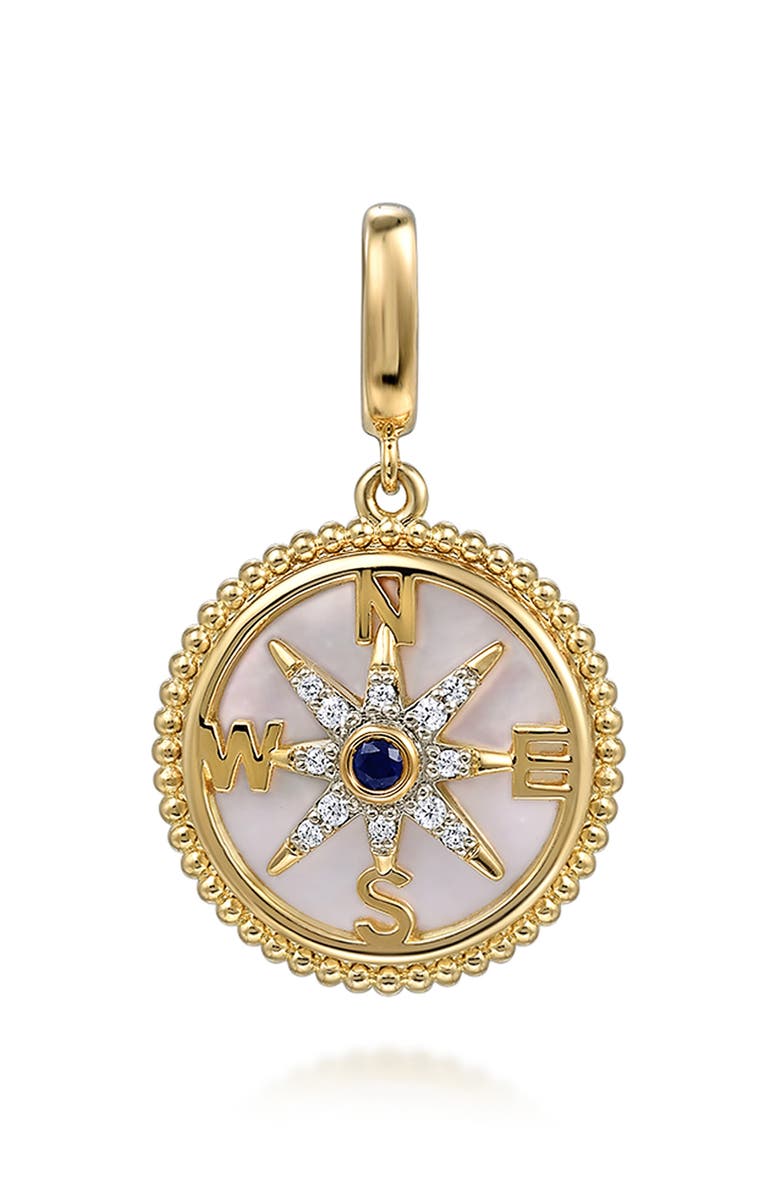 Gabriel & Co. Bujukan Mother-of-Pearl & Diamond Compass Charm, Main, color, Gold
