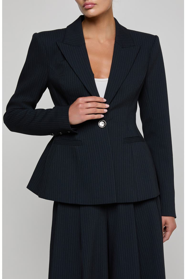 Therese Cinch Waist Blazer, Main, color, MIDNIGHT/ IVORY PINSTRIPE