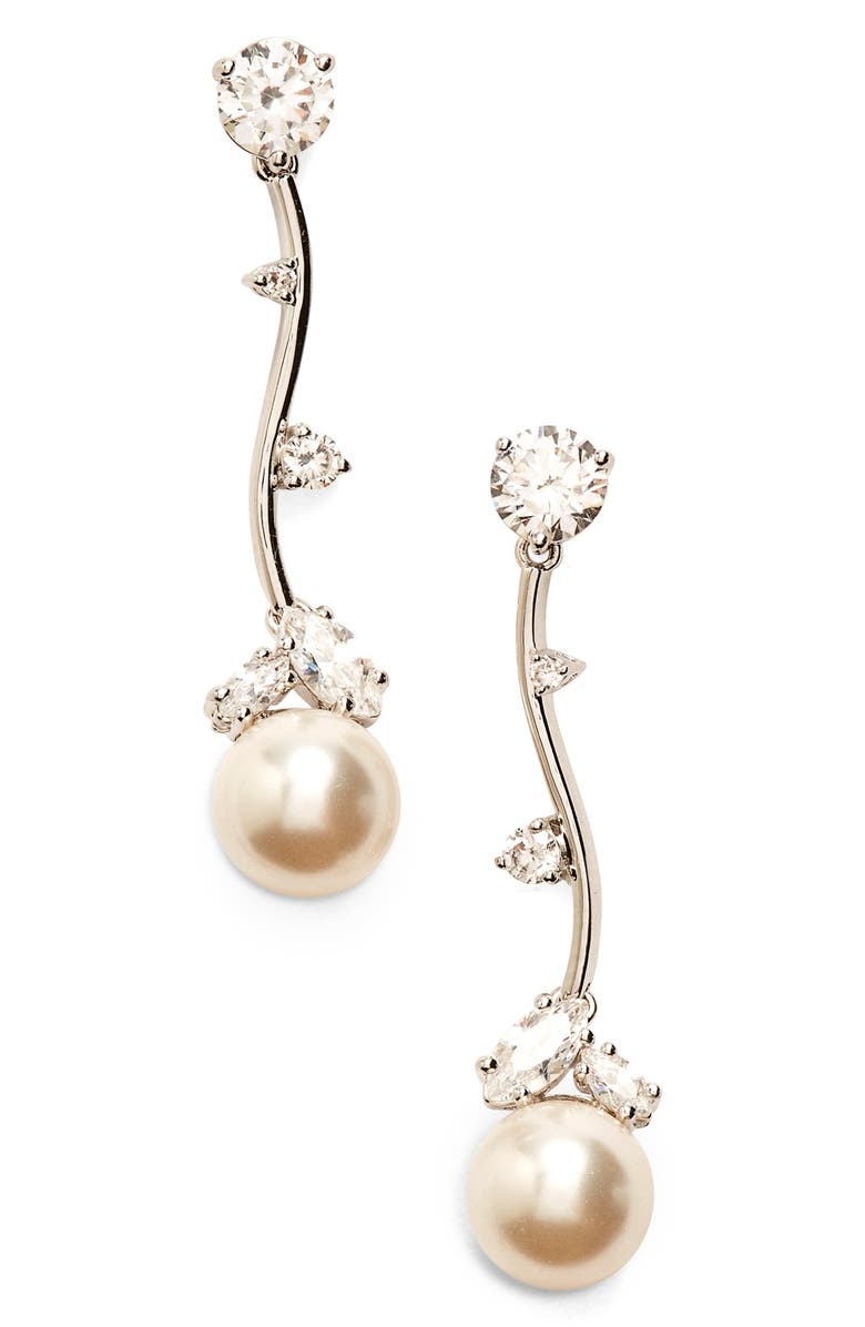 Nadri Imitation Pearl Linear Drop Earrings, Main, color,