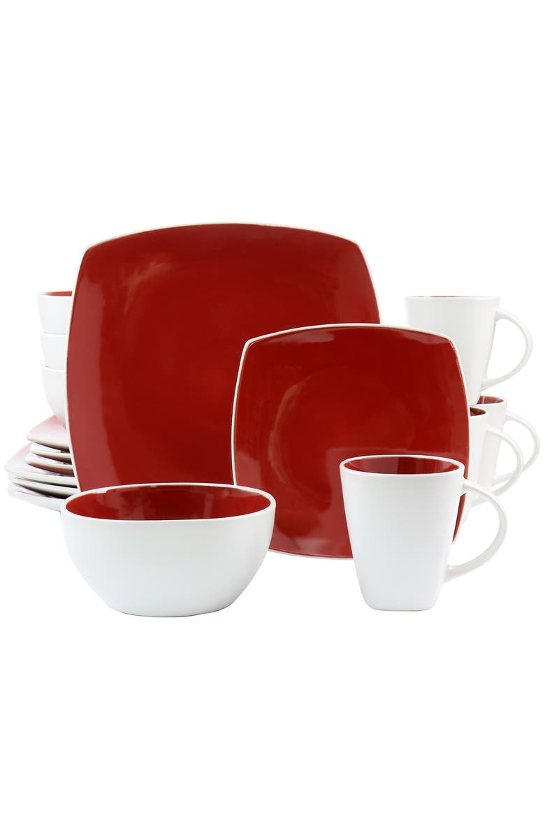 Gibson Elite 16 Piece Stoneware Dinnerware Set, Main, color, Red