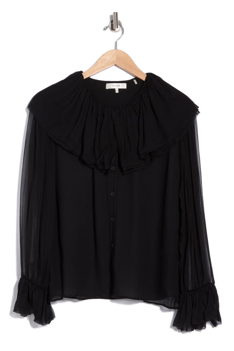 The Tiered Statement Ruffle Collar Blouse, Main, color, BLACK
