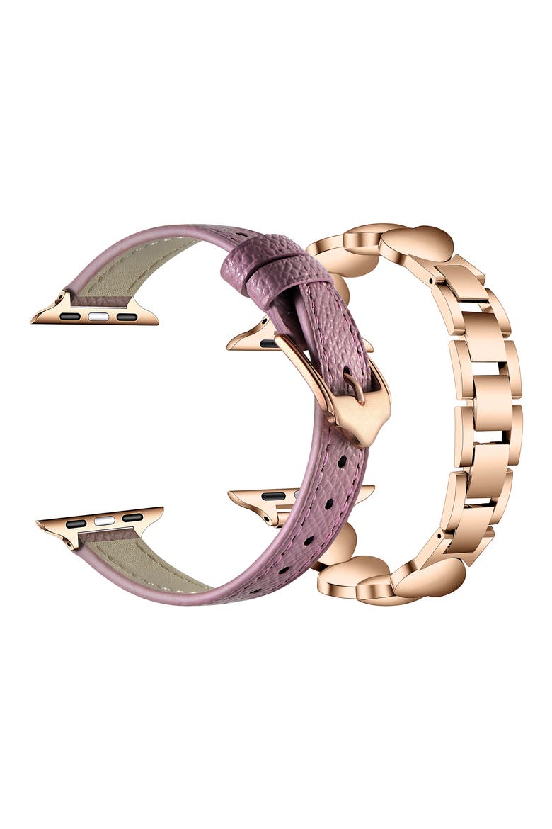 Aphrodite 2-Pack Leather & Chain Apple Watch® Watchbands, Alternate, color, PINK