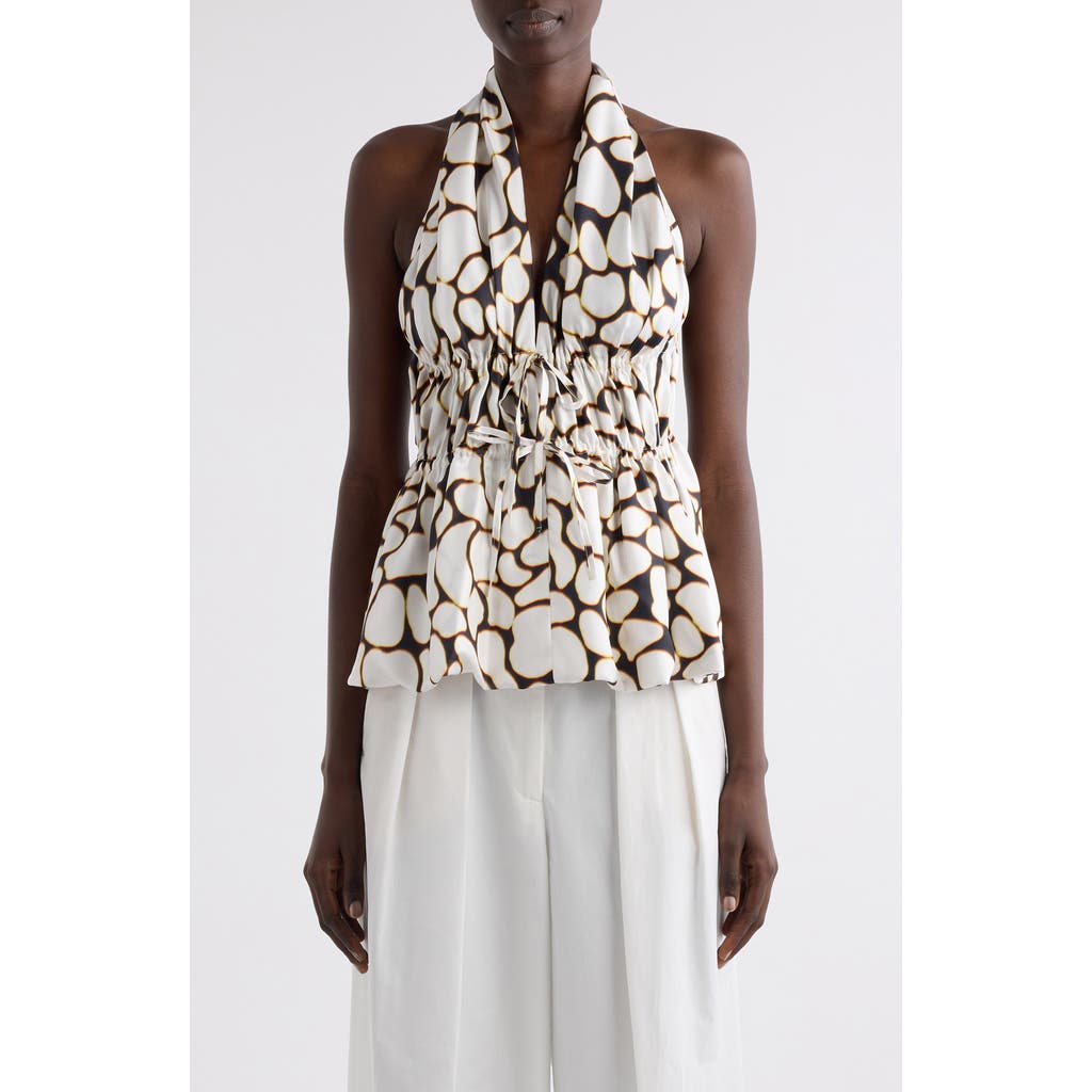 Dries Van Noten Ceana Print Ruched Silk Halter Top