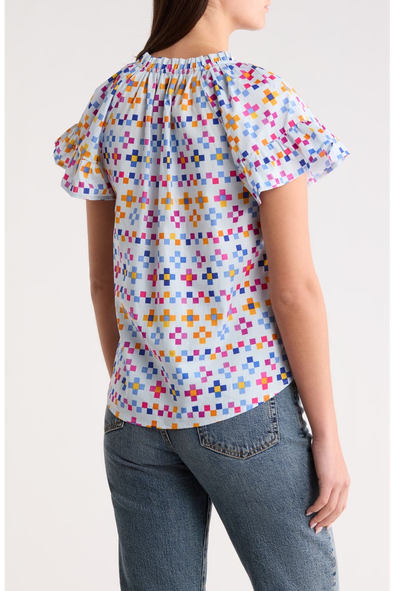 Kessa Geo Macy Ruffle Cotton Top, Alternate, color, LIGHT BLUE MULTI