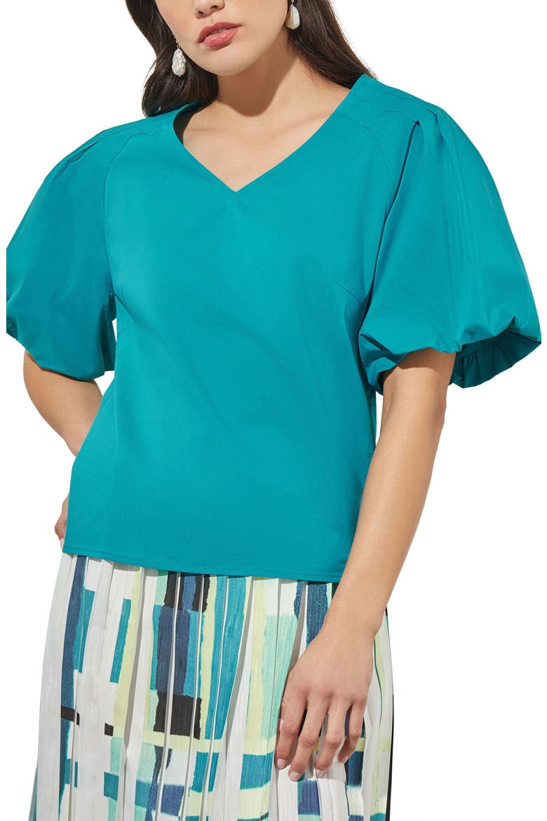 Puff Sleeve Cotton Blend Top, Main, color, BERMUDA