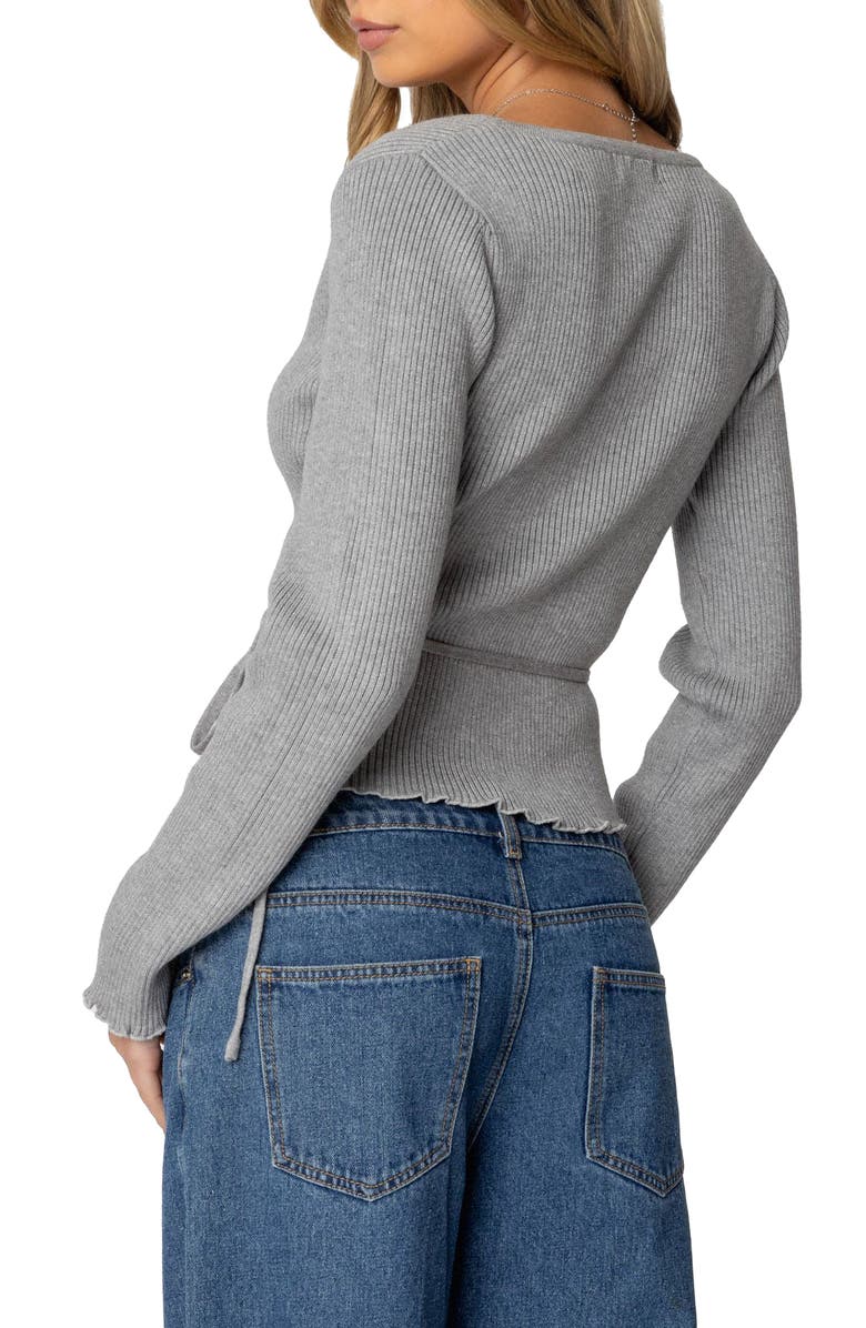 EDIKTED Paden Rib Knit Wrap Top, Alternate, color, Gray-Melange