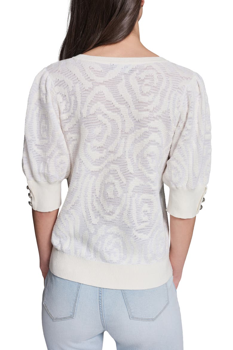 Floral Puff Sleeve Sweater, Alternate, color, SOFT WHITE