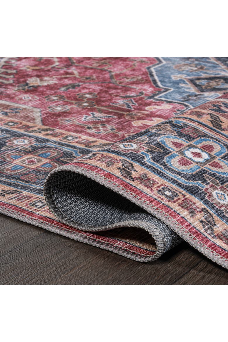 Alacati Ogee Medallion Machine-Washable Area Rug, Alternate, color, Red/Blue/Brown