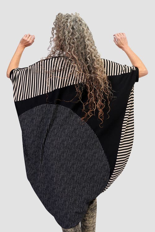 Alembika Jersey Stripes Patchwork Oversized Tunic In Black/beige Stripes
