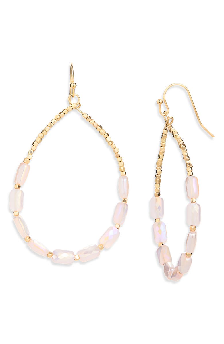 Cara Slim Beaded Drop Earrings, Main, color, Beige