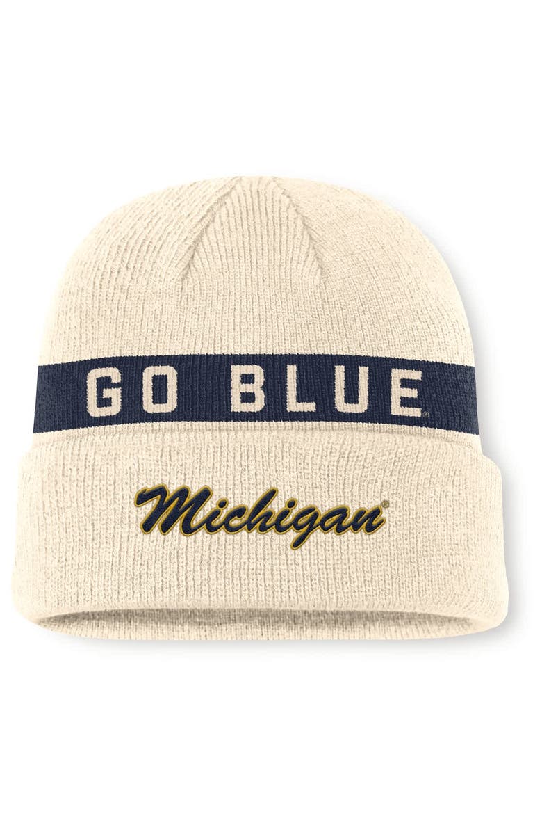 Jordan Brand Men's Jordan Brand Natural Michigan Wolverines Peak Primetime Utility Cuffed Knit Hat, Main, color,
