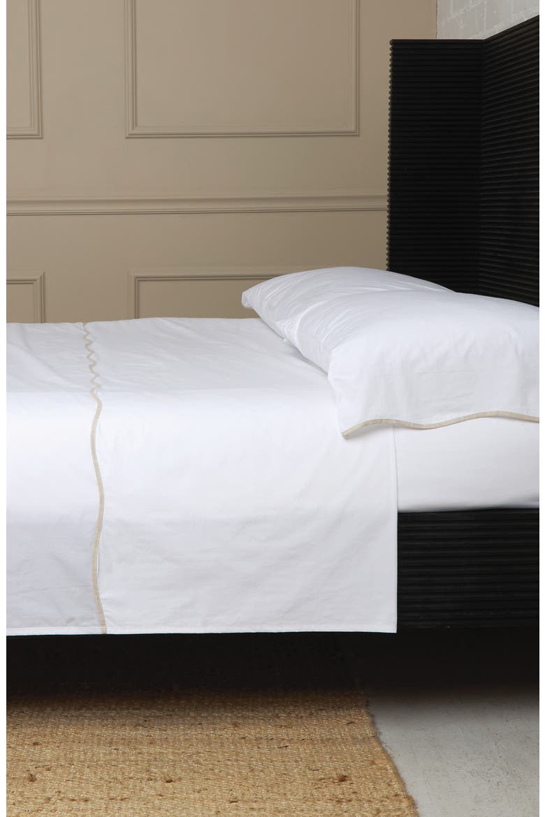 Skylar Cotton Percale Sheet Set, Alternate, color, WHITE/ FLAX