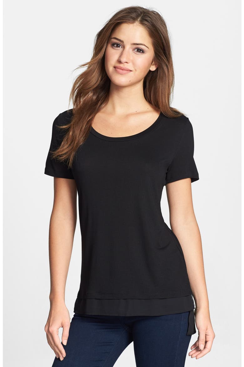 Chiffon Trim High/Low Tee, Main, color, BLACK