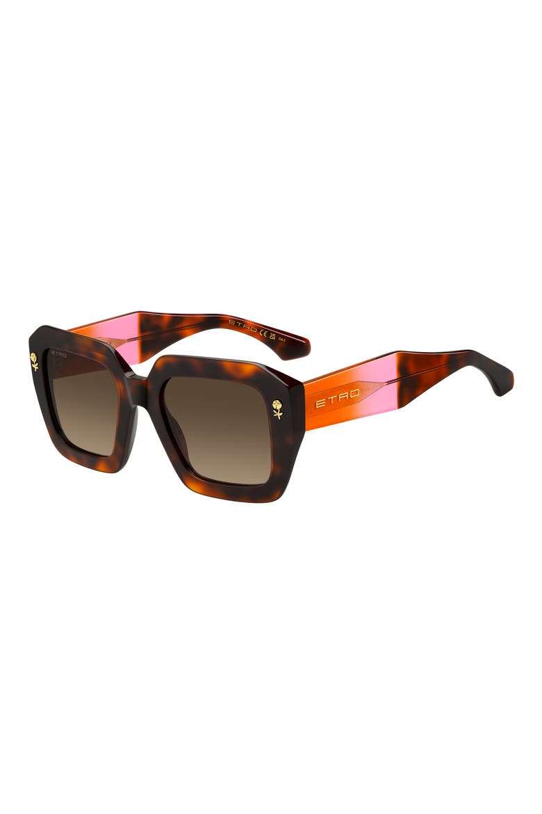 52mm Gradient Rectangular Sunglasses, Alternate, color, HAVANA RED