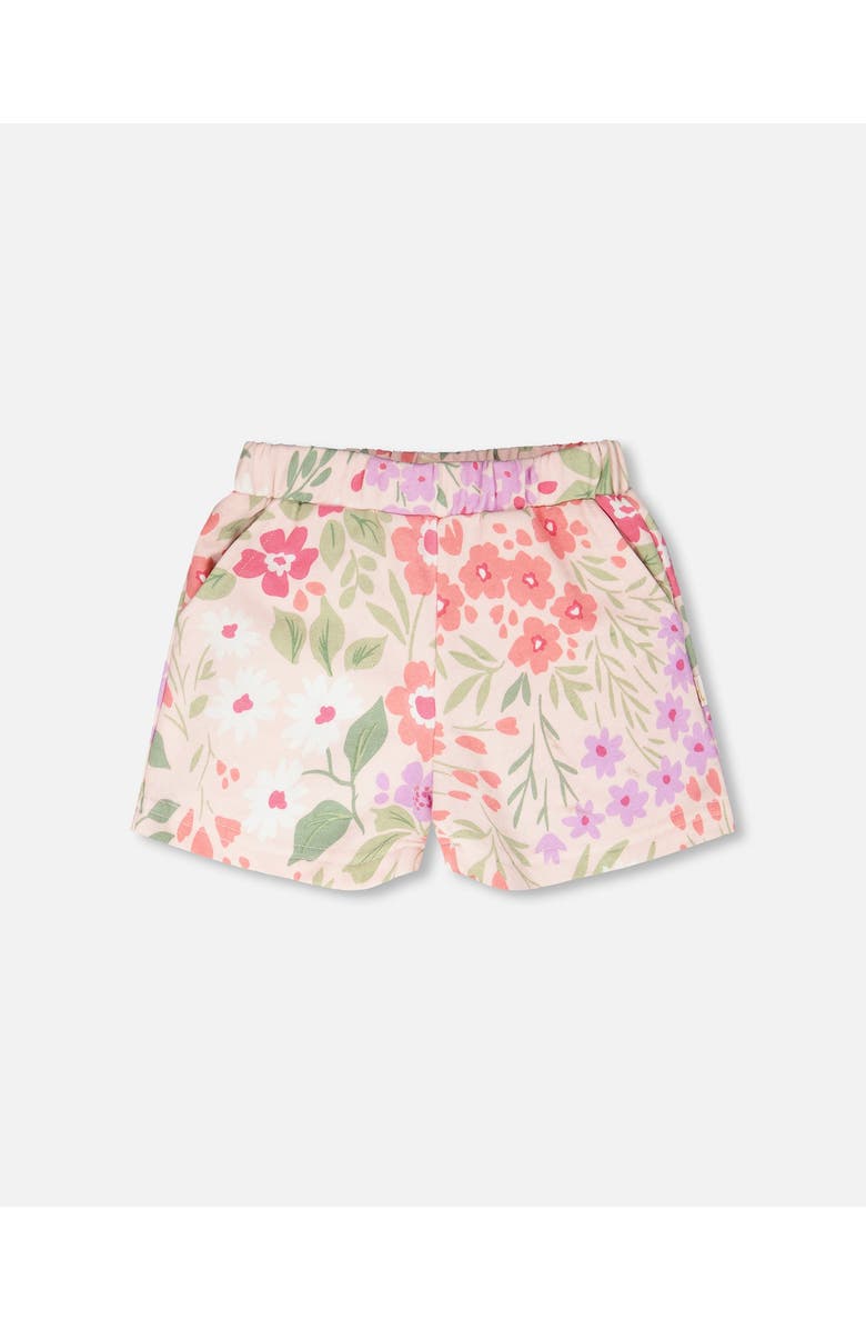 Deux par Deux Straight Cut French Terry Flowers Shorts, Main, color, Pink Printed Flowers
