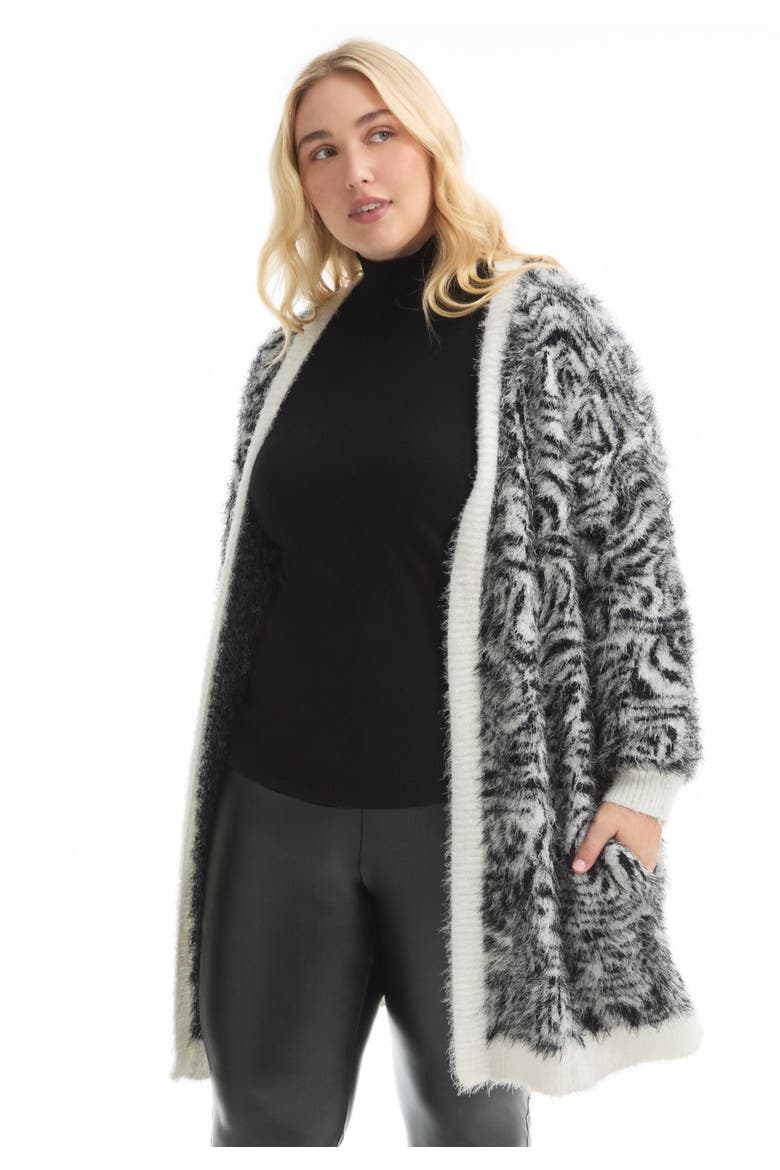 Leopard-Print Eyelash Cardigan, Alternate, color, PAINTED ZEBRA BLACK WHITE