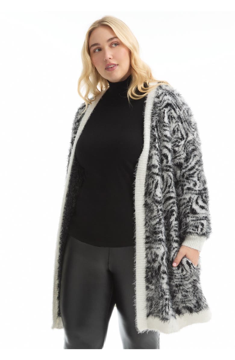 June + Vie Leopard-Print Eyelash Cardigan, Alternate, color, Painted Zebra Black White