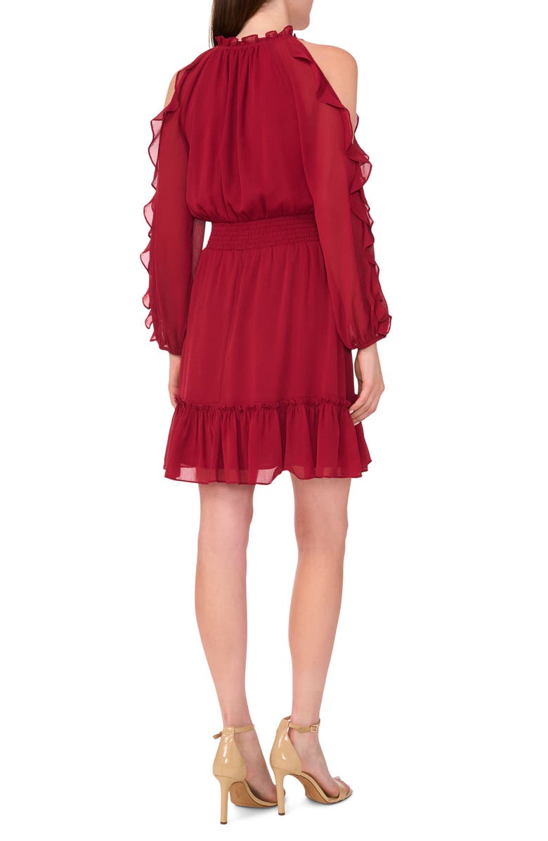 Halogen<sup>®</sup> Ruffle Cold Shoulder Long Sleeve Chiffon Dress, Alternate, color, 