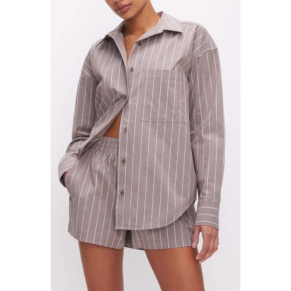 GOOD AMERICAN GOOD AMERICAN OVERSIZE STRIPE STRETCH COTTON POPLIN BUTTON-UP SHIRT