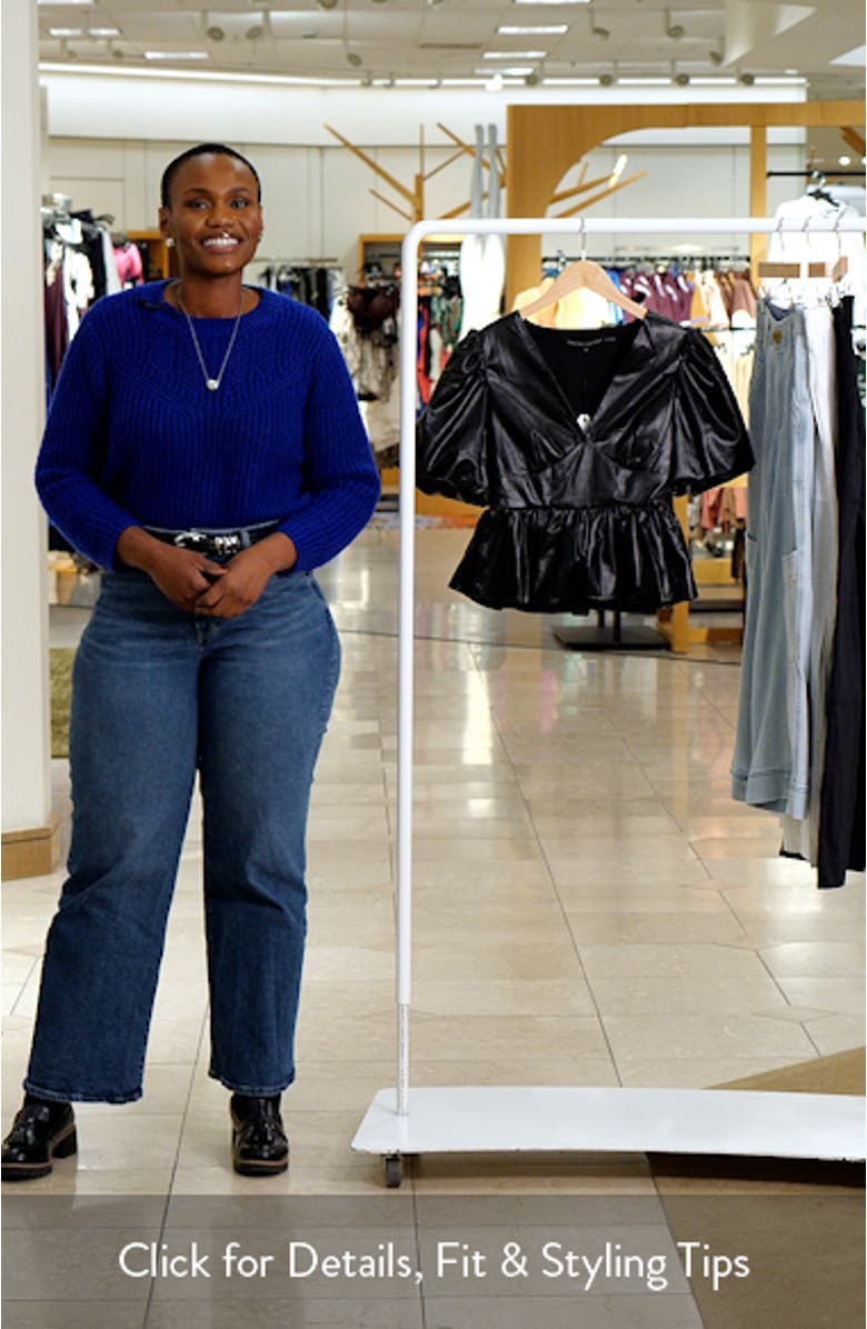 Puff Sleeve Faux Leather Peplum Top, sales video thumbnail