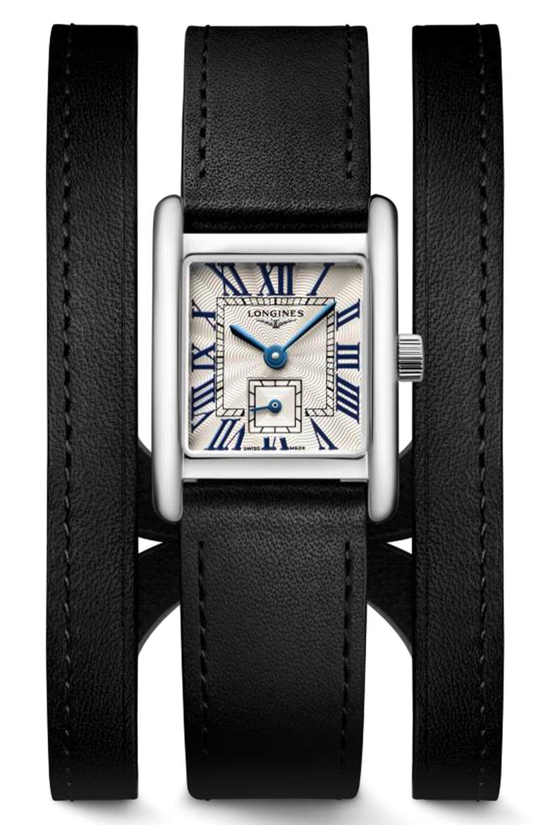 Mini DolceVita Three-Row Black Leather Strap Watch, 21.5mm x 29mm, Main, color, SILVER
