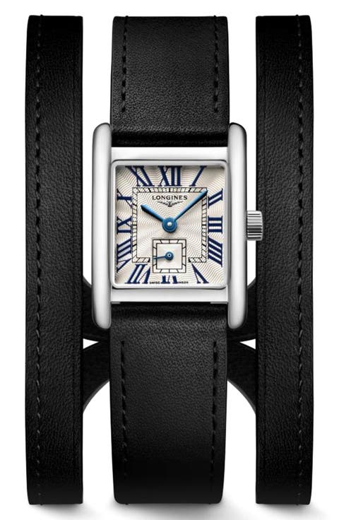 Mini DolceVita Three-Row Black Leather Strap Watch, 21.5mm x 29mm
