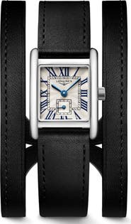 Longines Mini DolceVita Three-Row Black Leather Strap Watch, 21.5mm x 29mm