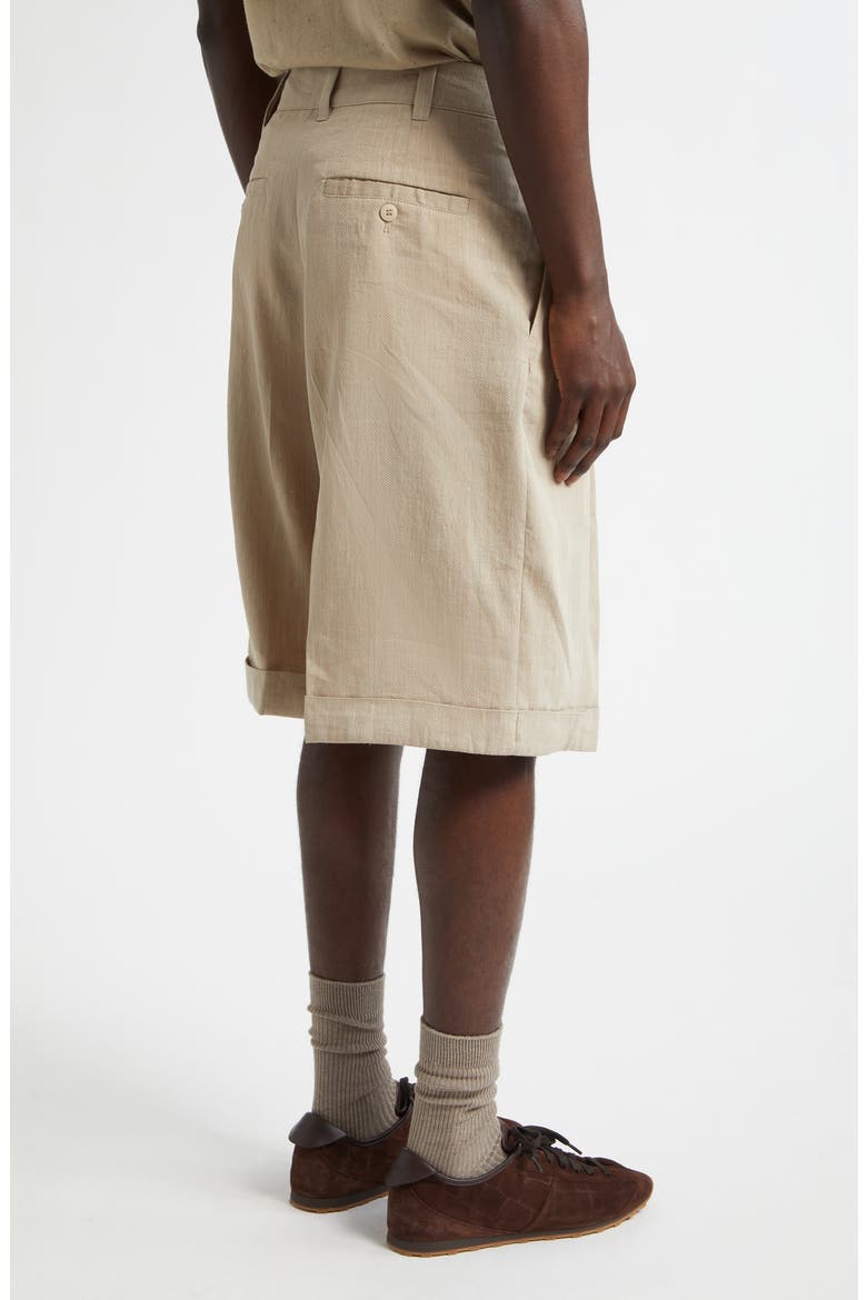 Cuffed Linen Blend Herringbone Bermuda Shorts, Alternate, color, BEIGE