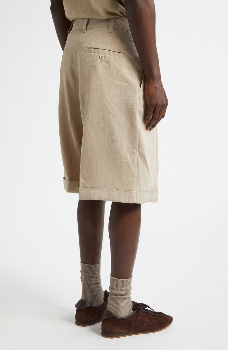 Jacquemus Cuffed Linen Blend Herringbone Bermuda Shorts, Alternate, color, Beige