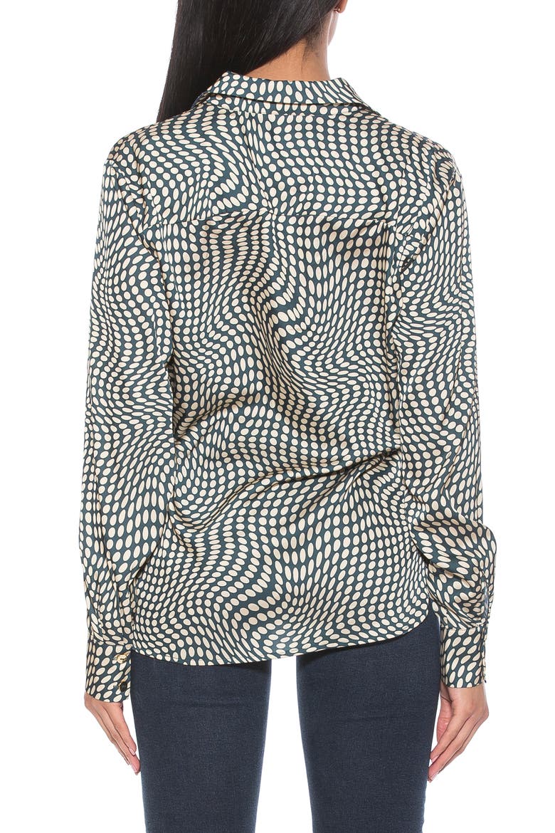Rylin Silky Front Button Blouse, Alternate, color, SAGE DOT