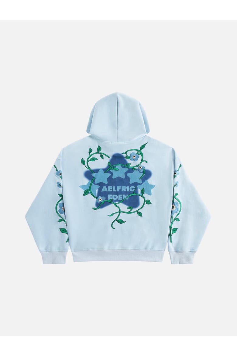 Beaded Floral Eden Star Pullover Hoodie, Alternate, color, Blue