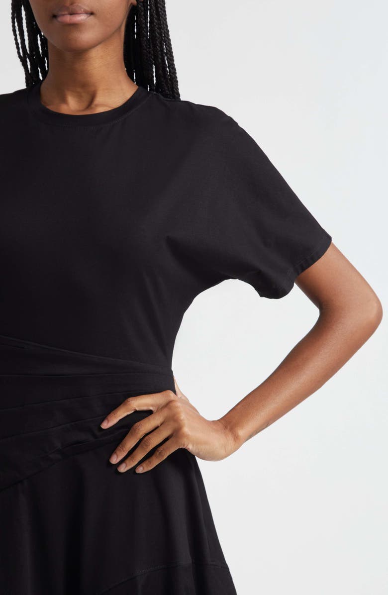 3.1 Phillip Lim Lace Detail Draped Asymmetric Hem Cotton T-Shirt Dress, Alternate, color, Black