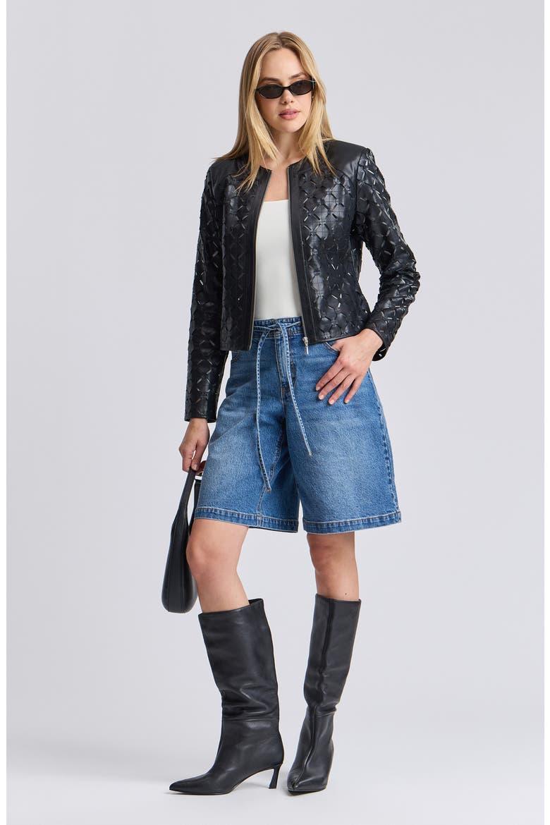 Laser-Cut Faux Leather Jacket, Alternate, color, BLACK