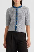 NVLT Cable Cardigan with Denim Trim