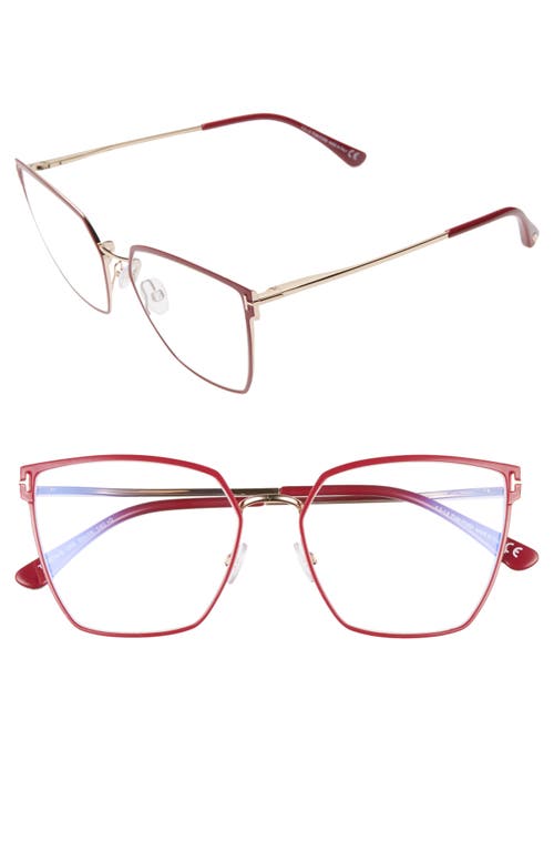 Tom Ford 55mm Cat Eye Blue Light Blocking Glasses In Bordeaux/gold