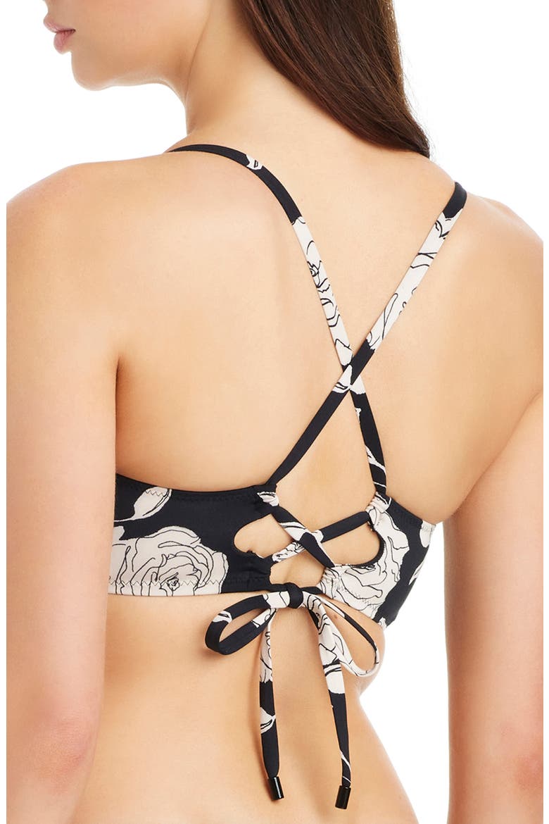 Floral Print U-Bar Bikini Top, Alternate, color, BLACK