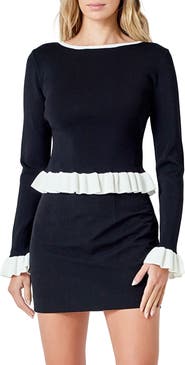 Endless Rose Rib Contrast Ruffle Trim Top