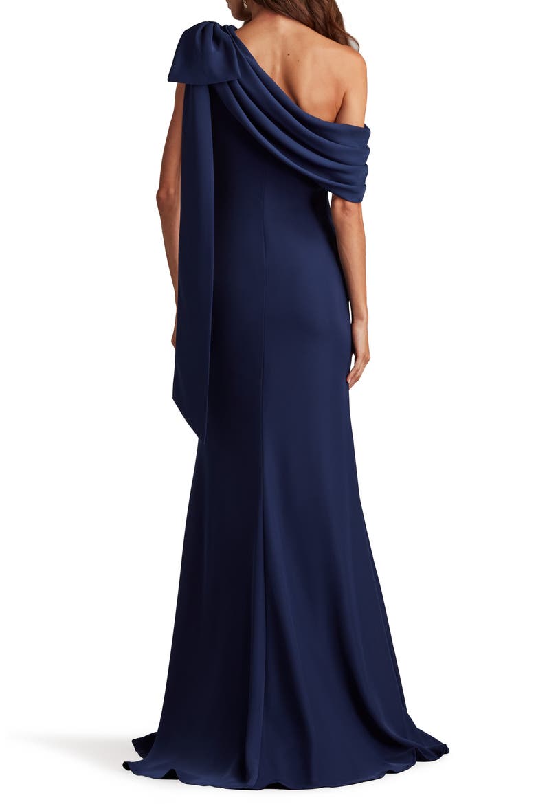 One-Shoulder Crepe Column Gown, Alternate, color, NAVY