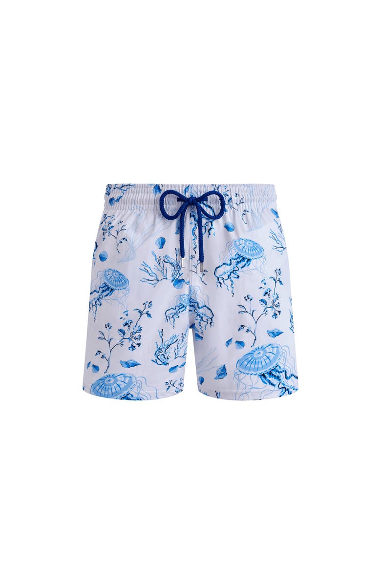 Vilebrequin Stretch Short Swim Shorts Medusa and Shells, Main, color, White