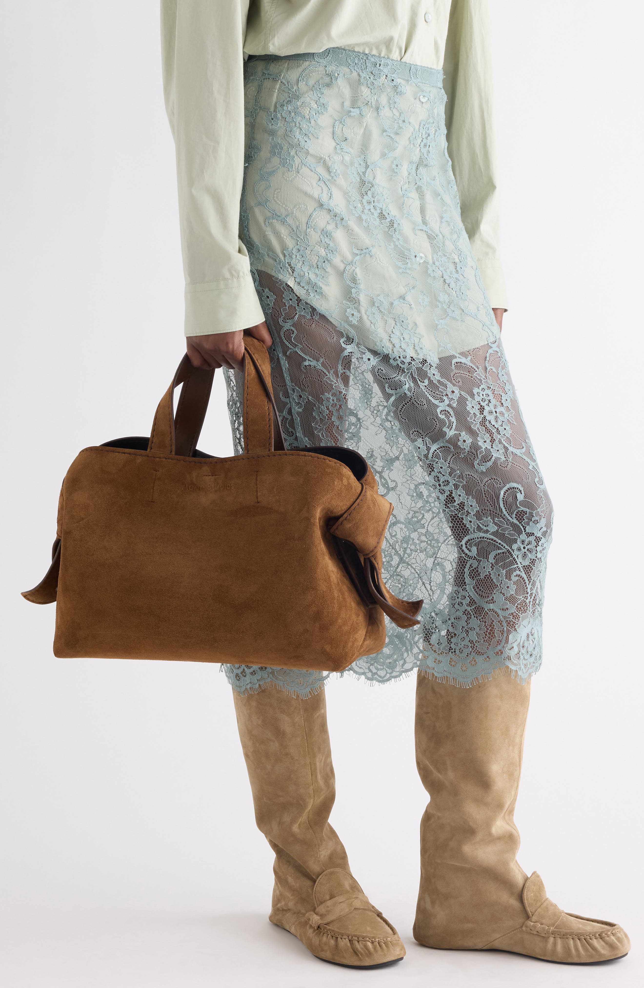 Acne Studios Musubi Suede Tote, Alternate, color, Cognac Brown