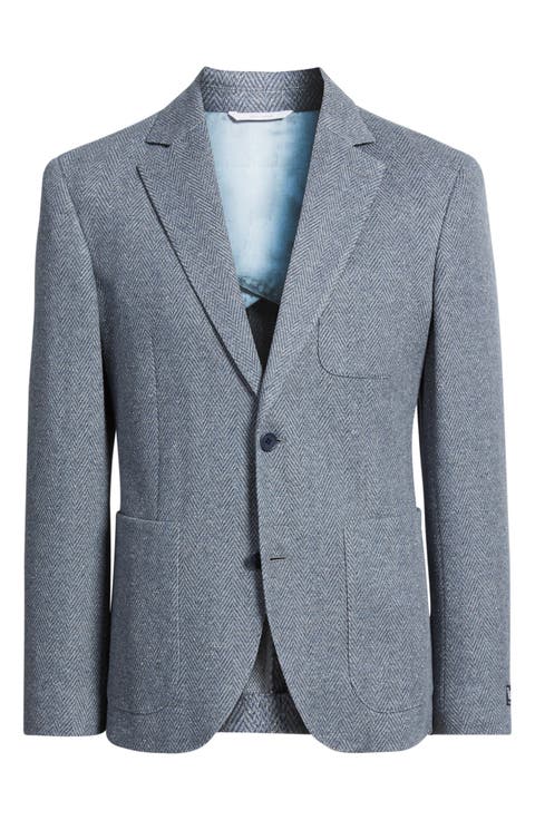 Henrik Trim Fit Grey Herringbone Knit Cotton Blend Sport Coat (Regular & Big)