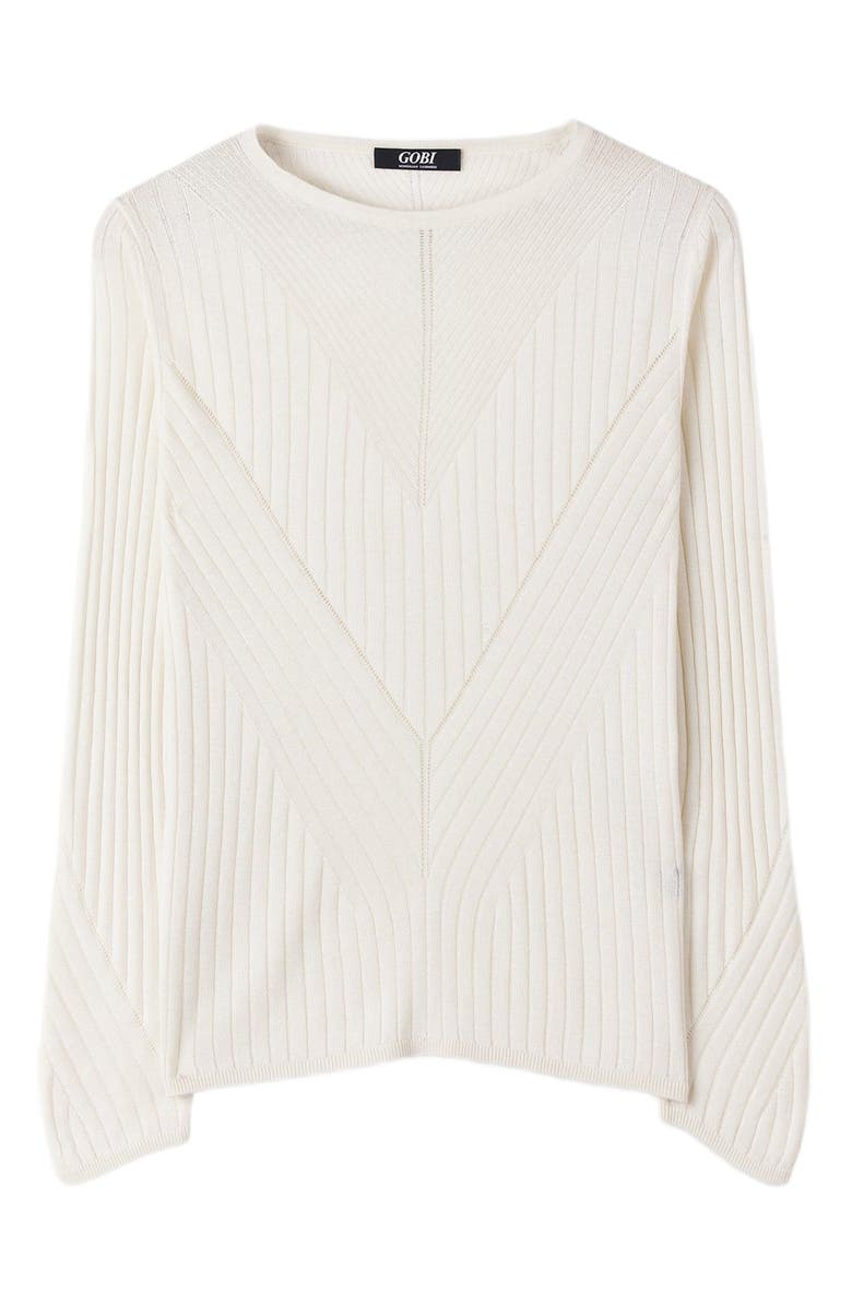 GOBI Mongolian Cashmere Women's Rib-Knit Silk Cashmere Sweater White, Main, color, Whisper White