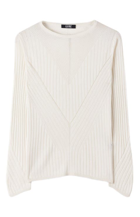 Women's Rib-Knit Silk Cashmere Sweater White