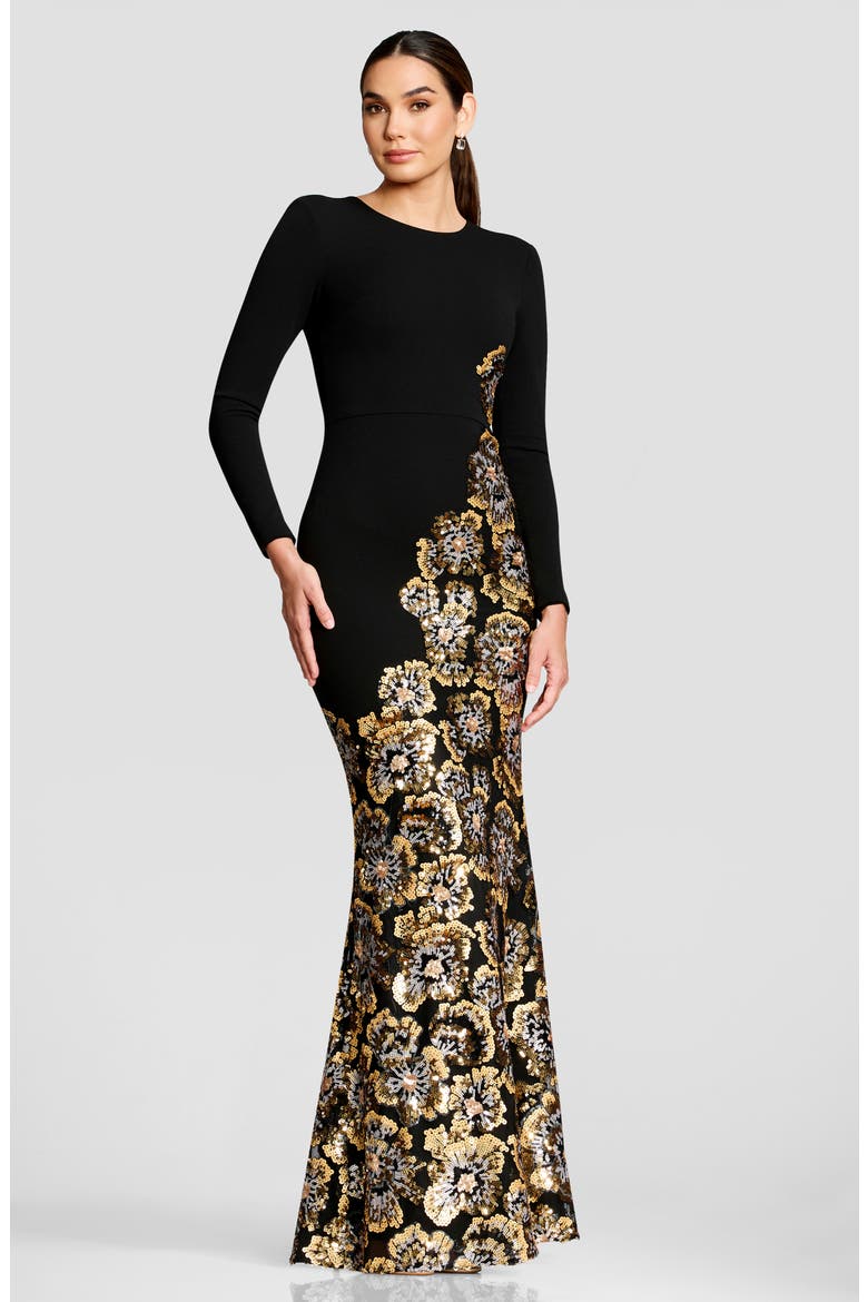 Anitza Sequin Long Sleeve Mermaid Gown, Alternate, color, GOLD MULTI