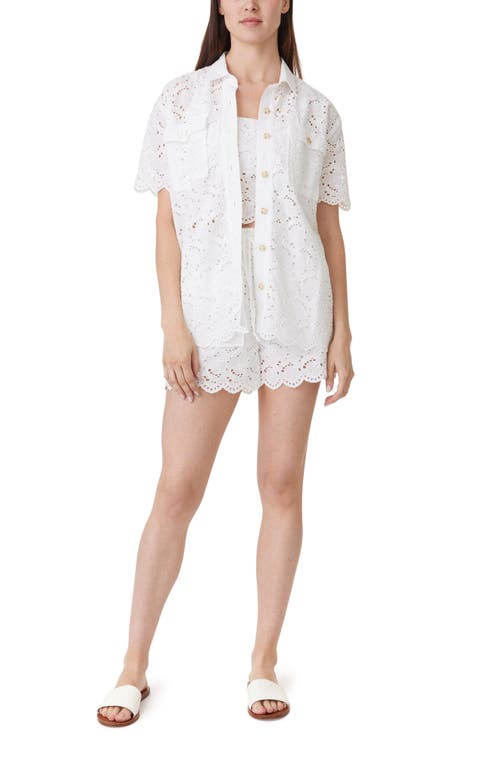 Habitual Eyelet Short Sleeve Button-up Shirt In White