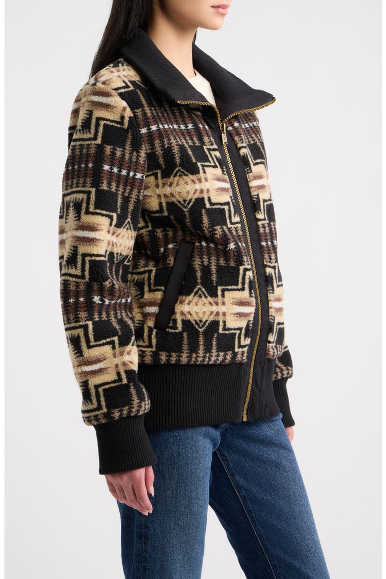 Foxglove Fleece Bomber Jacket, Alternate, color, BLACK/ TAN HARDING