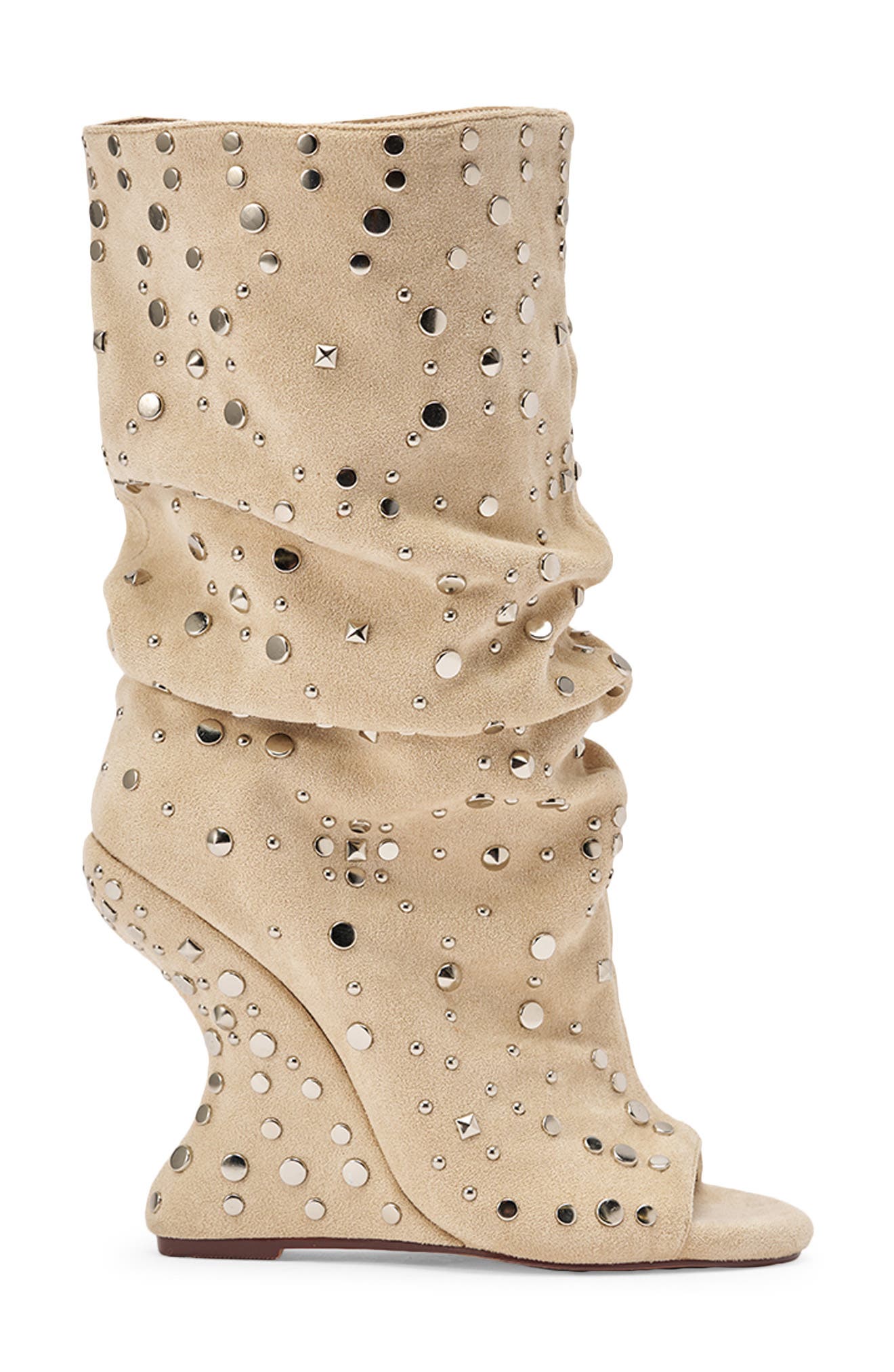 Naomani Crystal Embellished Peep Toe Wedge Slouch Boot, Alternate, color, BEIGE